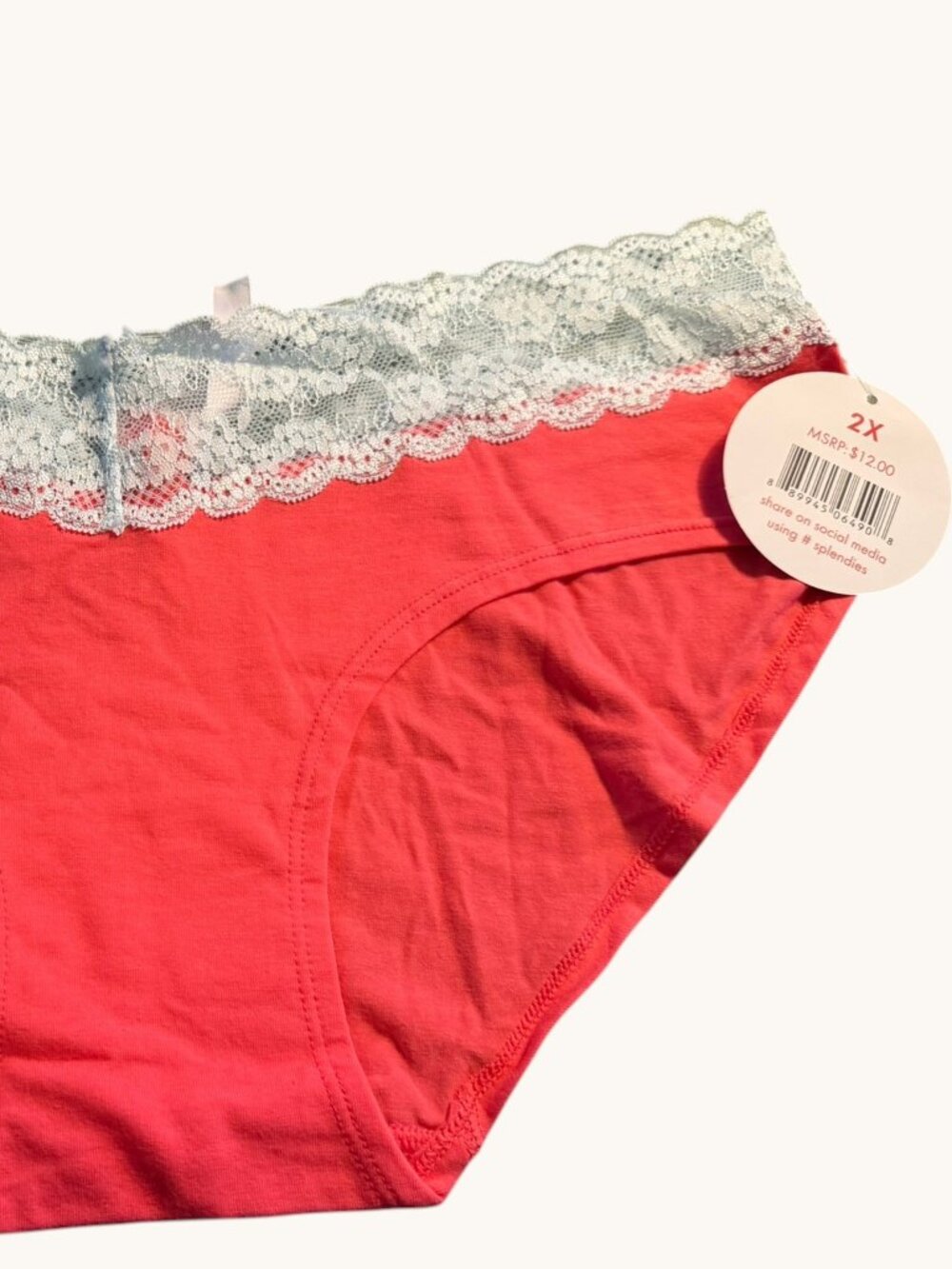 NWT Splendies Coral and White Lace Panty Size 2X